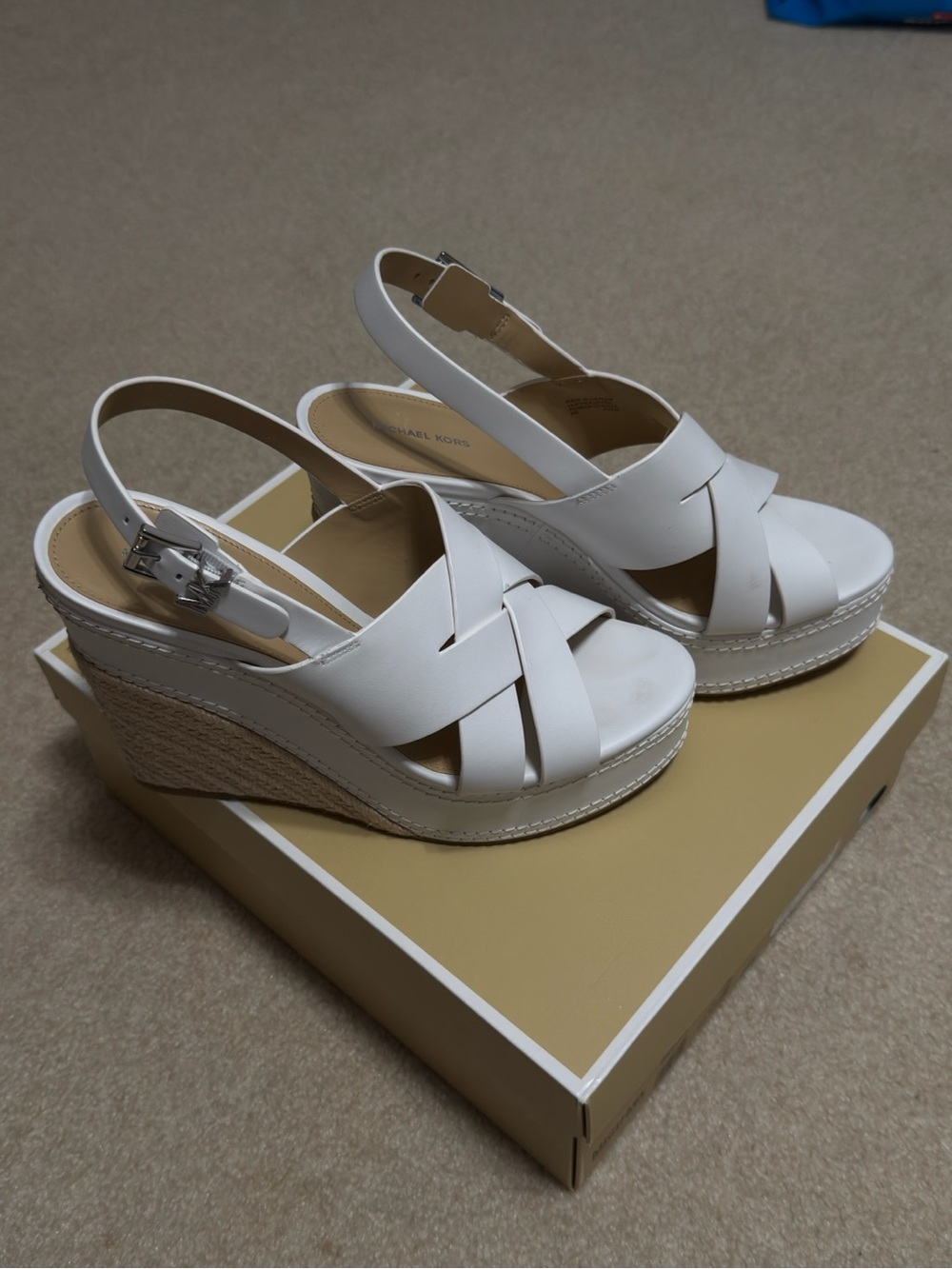 Michael Kors White Braided Espadrille Wedge Sandals
